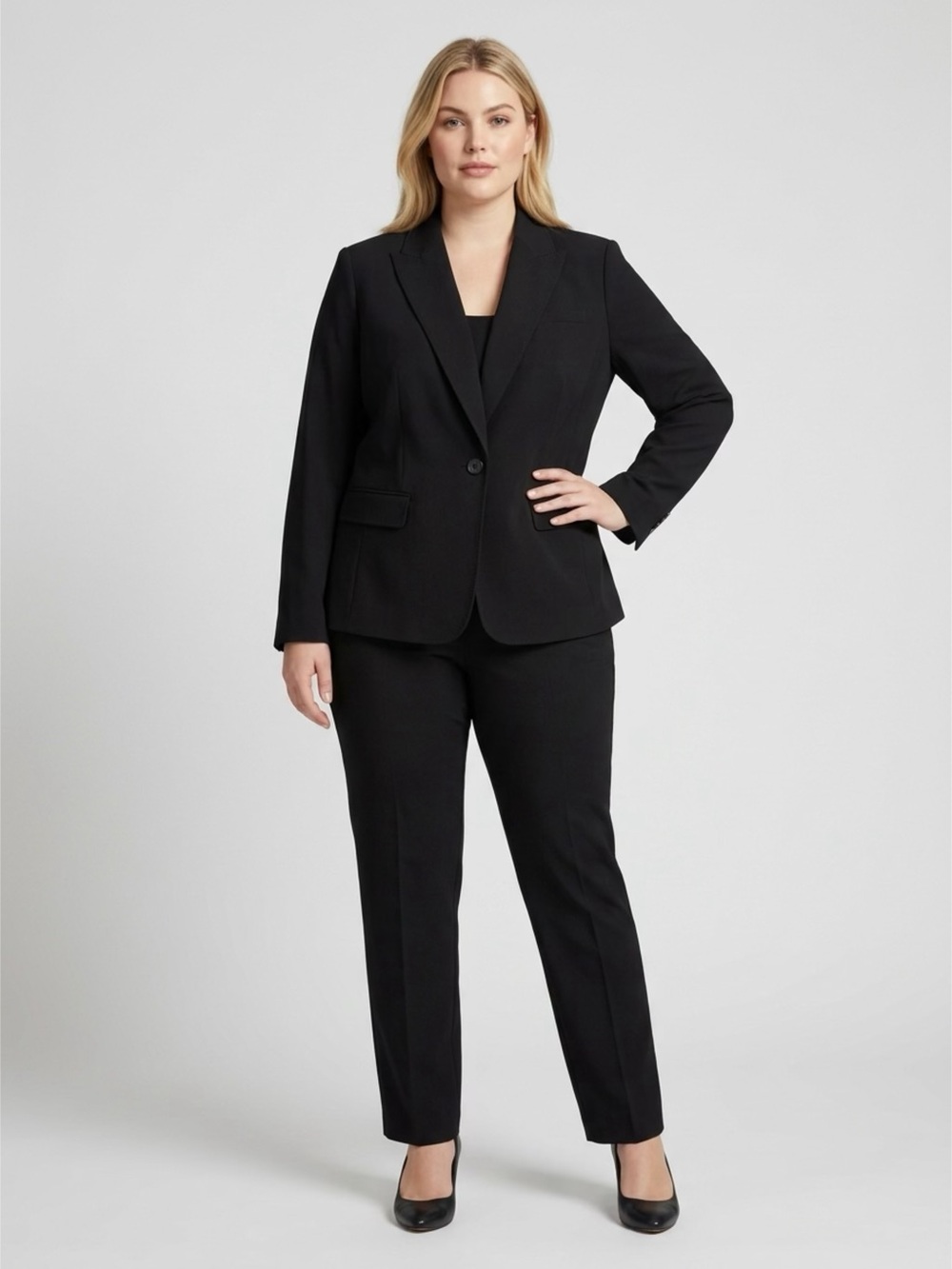 Anne Klein Women’s Black One Button Blazer Plus Size Career Suit Jacket